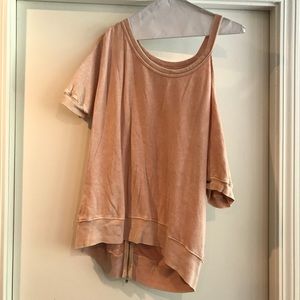 Pam & Gela One-Shoulder Washed Blush Pink Pullover Sweatshirt